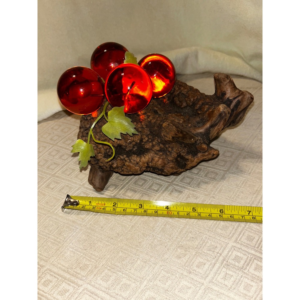Vintage Orange Lucite Grapes on Burl Wood MCM Retro Acrylic Fruit Decor - Picture 5 of 7